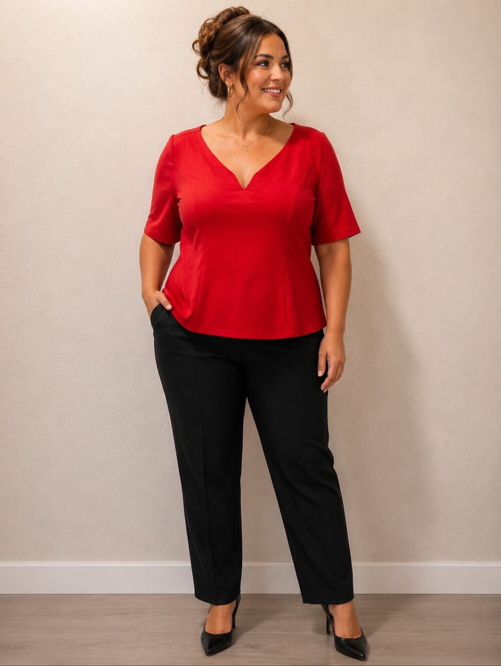City Chic Bright Red V-Neck Top